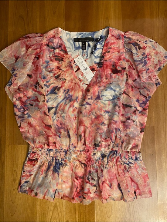 White House Black Market Tops - NWT WHBM Metallic Floral Ruffle Peplum Top